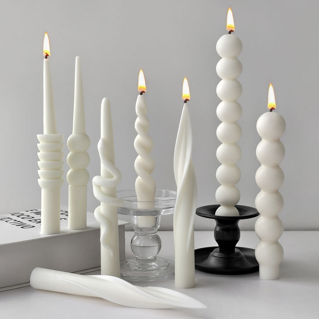 Candle Supplies Store - 幾何学模様ロングロッドキャンドル型 手作りアロマキャンドル シリコンモールド ツイストスパイラルロングポールキャンドル製作用品