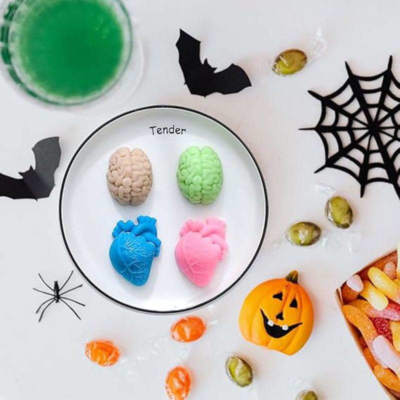 Candle Supplies Store - 人間の脳と心臓のシリコンモールド、石鹸作り用品、ハロウィン3D臓器の形、キャンドル、アイスキューブトレイ、チョコレート、ゼリー用