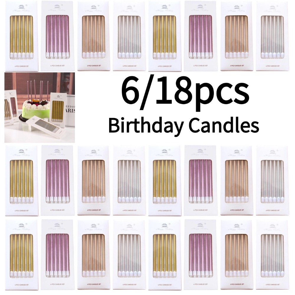 Candle For Supplies - 6/18個入り メタル ゴールド シルバー 誕生日キャンドル DIY