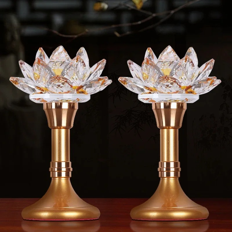 Candle Supplies Europe - カラフルなガラス製蓮の花模様のキャンドルスタンド、菩薩様式のキャンドルスタンド、風水による平和と愛