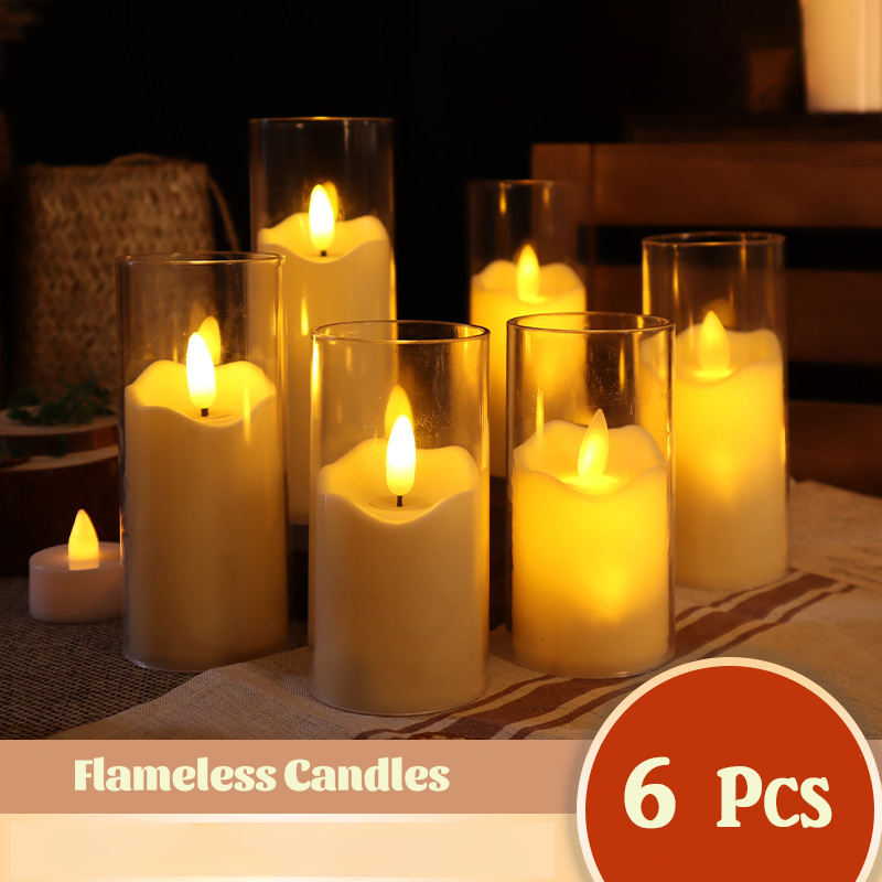 Candle Zero - LED炎なしの電気キャンドル,アクリルガラス電池,偽の香り,結婚式やクリスマス用のバルクランプ,6個。