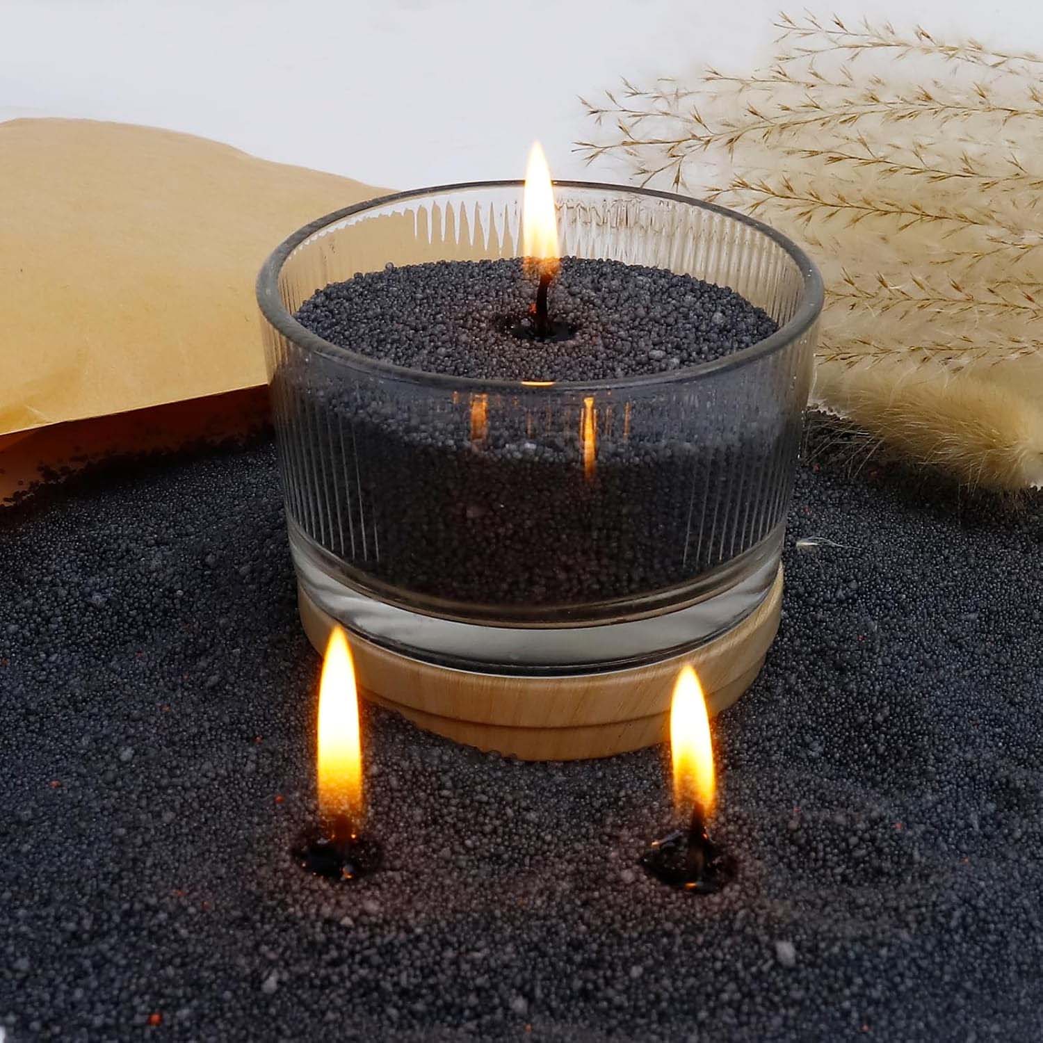 Candle Supplies Storage - 黒色のキャンドルサンド（芯付き）、200g、10個の芯付きパールキャンドルサンド、パールキャンドル、ワックスキャンドル製造用ワックス顆粒