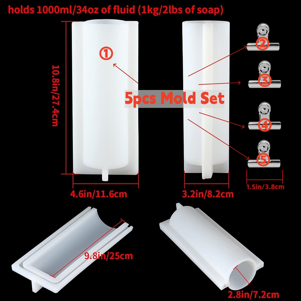 大きな円筒形石鹸型（クリップ付き）、1000mlシリコン製円 - Candle Supplies Storage のレビューと価格