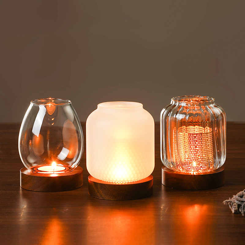 ガラスカバー付きヴィンテージ木製キャンドルホルダー、ホテルバ - Candle Zero のレビューと価格