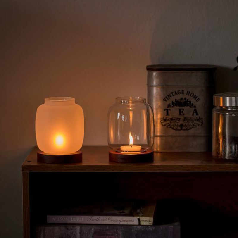 ガラスカバー付きヴィンテージ木製キャンドルホルダー、ホテルバ - Candle Zero のレビューと価格