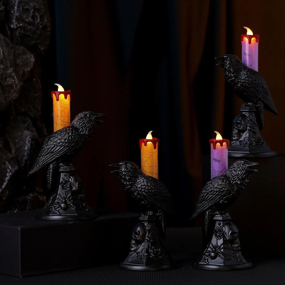 新しい黒カラス像光る燭台 LED キャンドルライトハロウィン - Candle Supplies Europe のレビューと価格