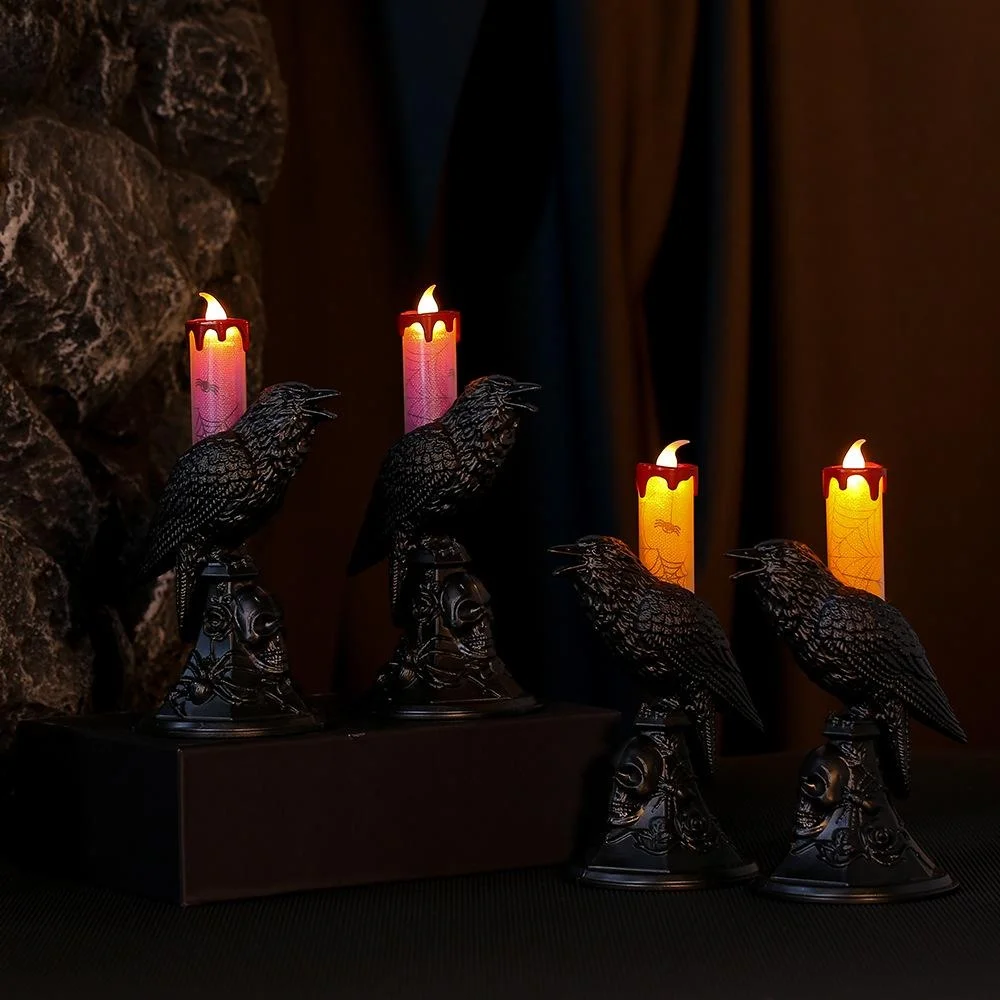 新しい黒カラス像光る燭台 LED キャンドルライトハロウィン - Candle Supplies Europe のレビューと価格