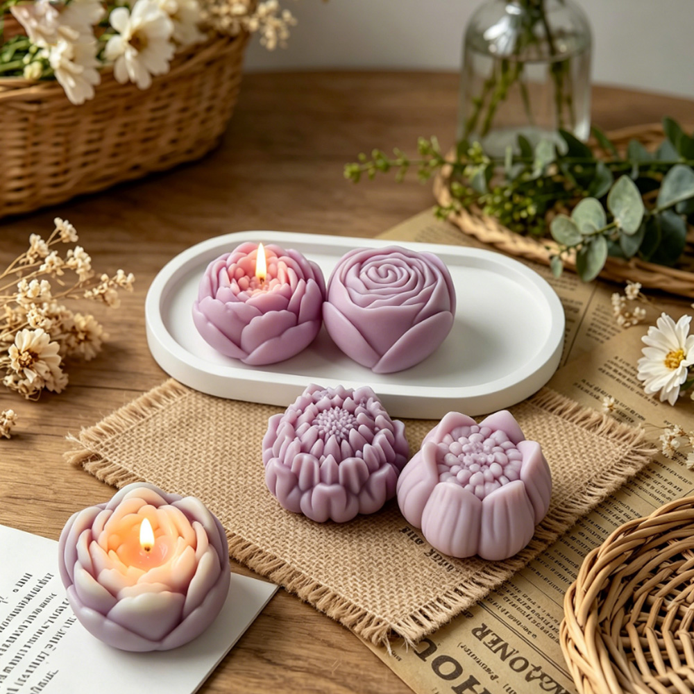 3Dフラワーシリコンモールド牡丹バラ蓮キャンドル作成用品アロ - Candle Supplies Store のレビューと価格