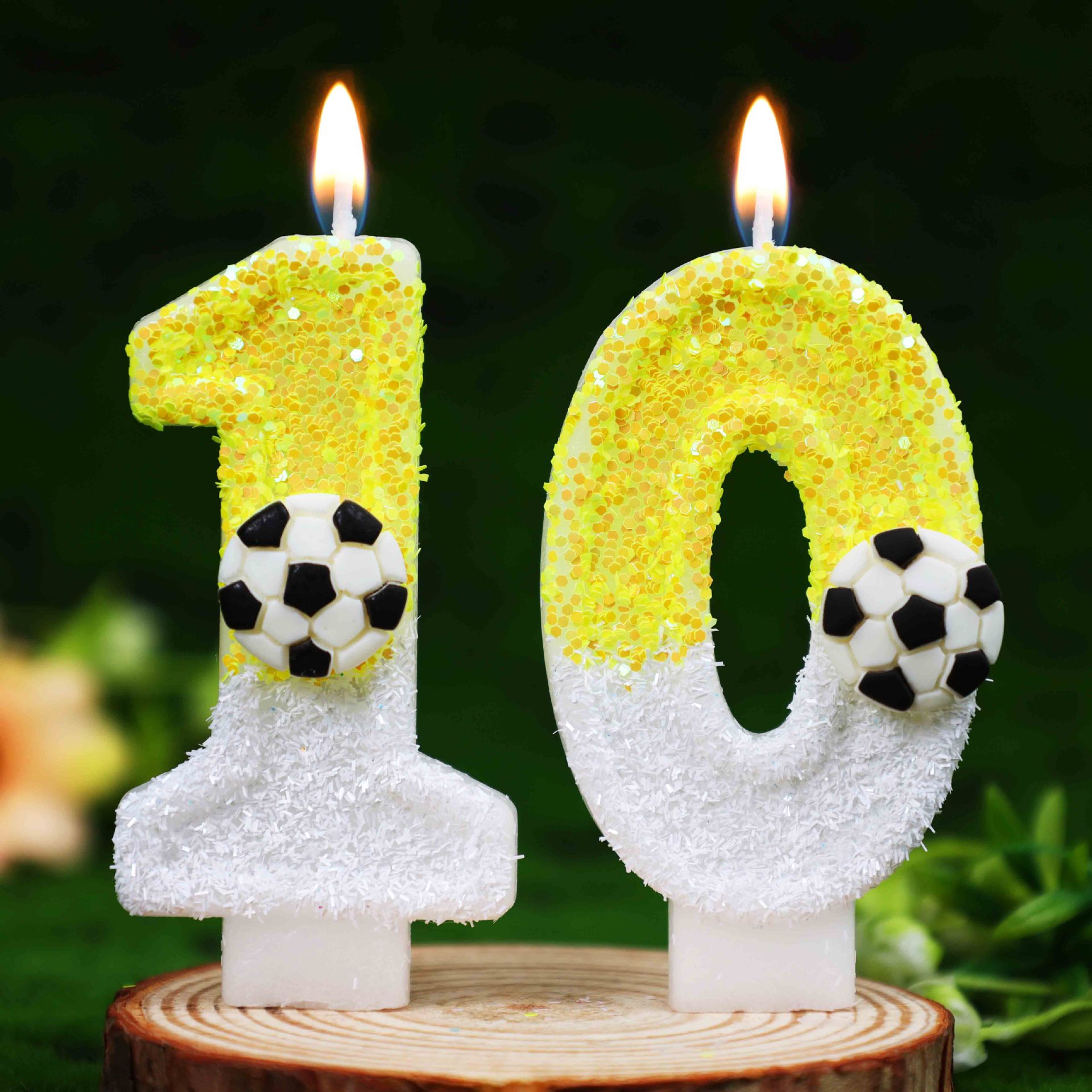 黄色と白のスパンコールスポーツフットボールデジタルバースデー - Candle For Supplies のレビューと価格