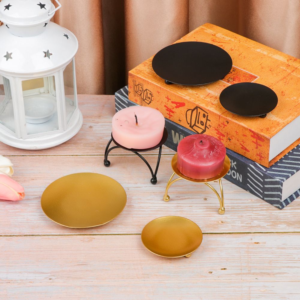 北欧スタイルのキャンドルホルダーブラックゴールドラウンドプレ - Candle Supplies Europe のレビューと価格